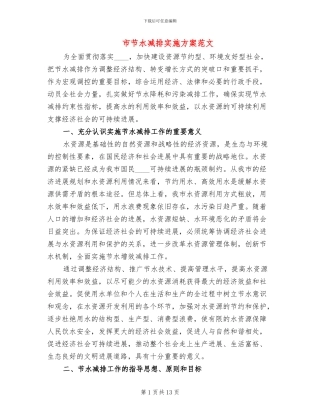 市节水减排实施方案范文