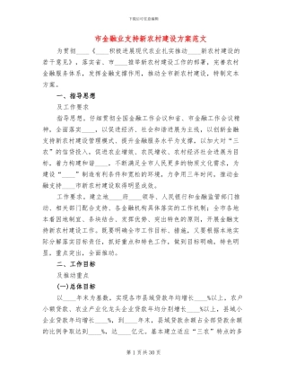 市金融业支持新农村建设方案范文
