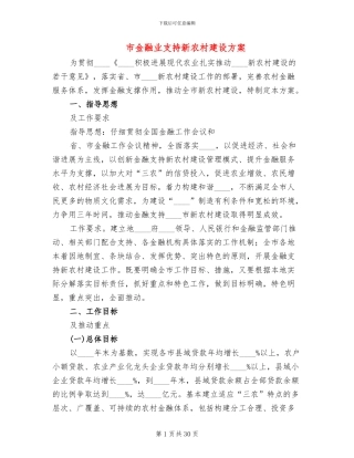 市金融业支持新农村建设方案
