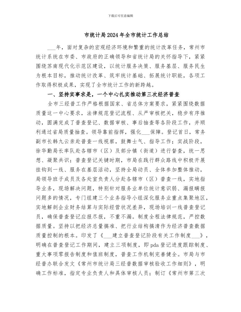 市统计局2024年全市统计工作总结_第1页