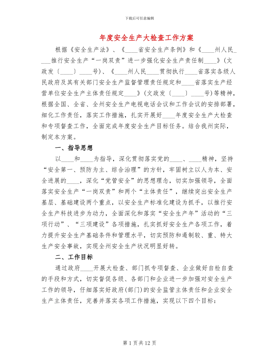 年度安全生产大检查工作方案_第1页