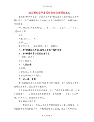 幼儿园大型外出活动安全应急预案范文