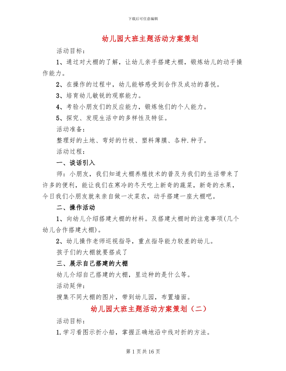 幼儿园大班主题活动方案策划_第1页