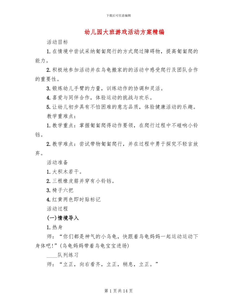 幼儿园大班游戏活动方案精编_第1页