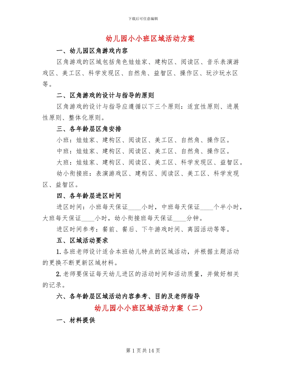 幼儿园小小班区域活动方案(10篇)_第1页