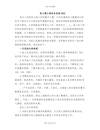 幼儿园小班安全总结2024