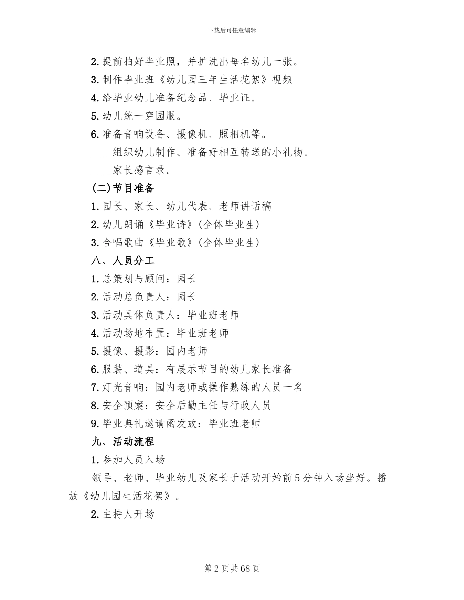 幼儿园毕业典礼活动方案2024年(19篇)_第2页