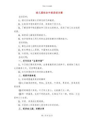 幼儿园社会中班活动方案