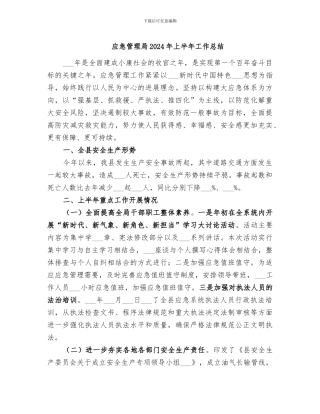 应急管理局2024年上半年工作总结