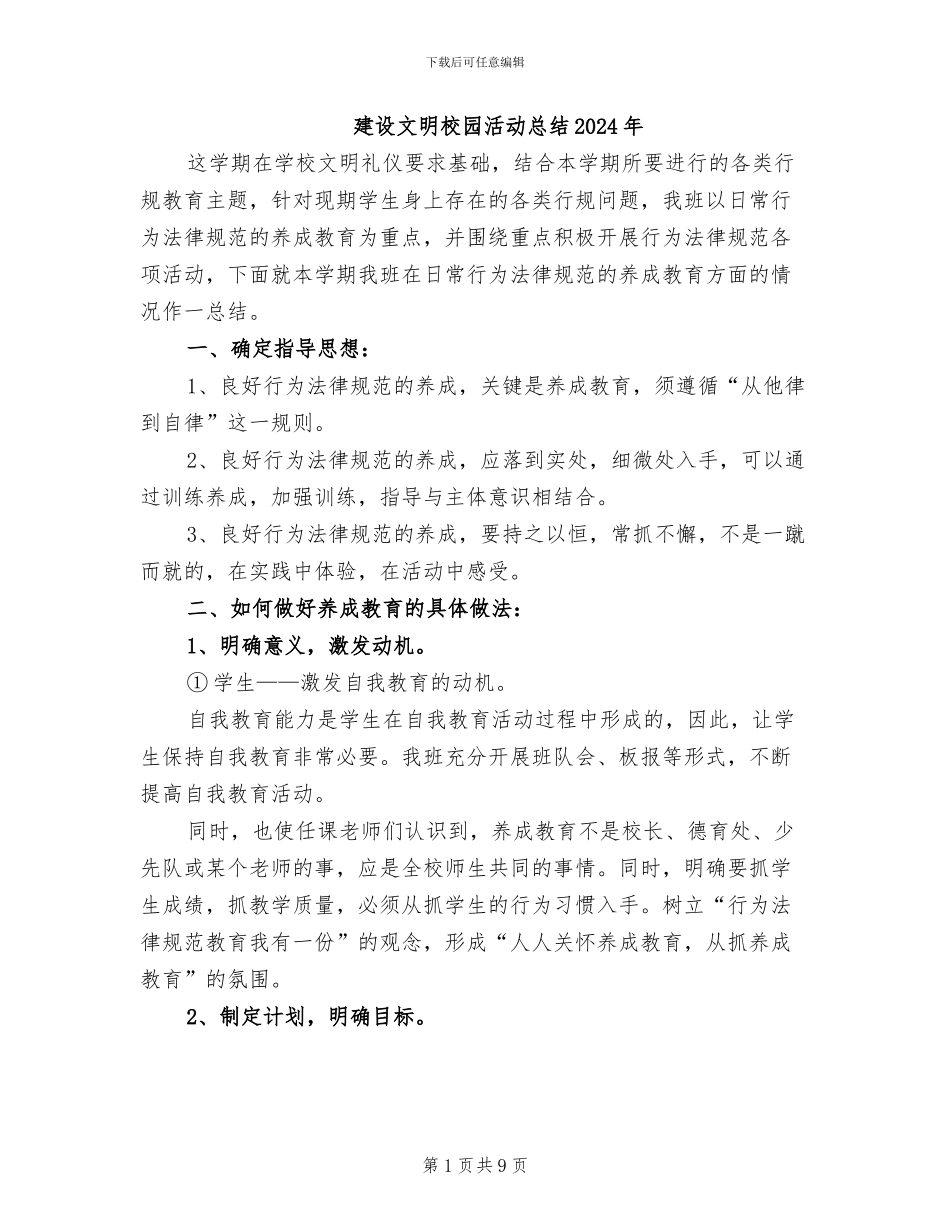 建设文明校园活动总结2024年_第1页