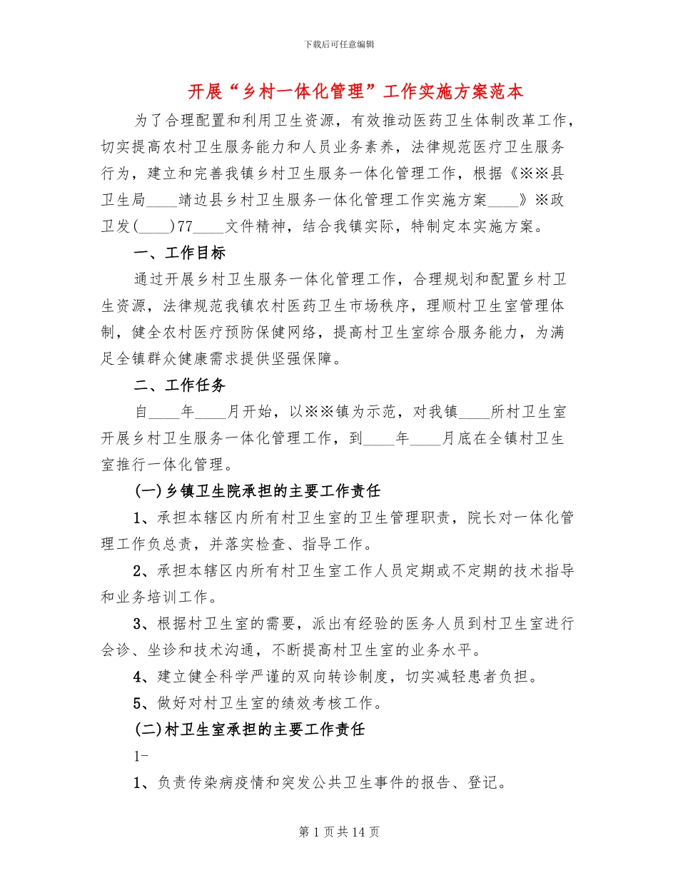 开展“乡村一体化管理”工作实施方案范本_第1页