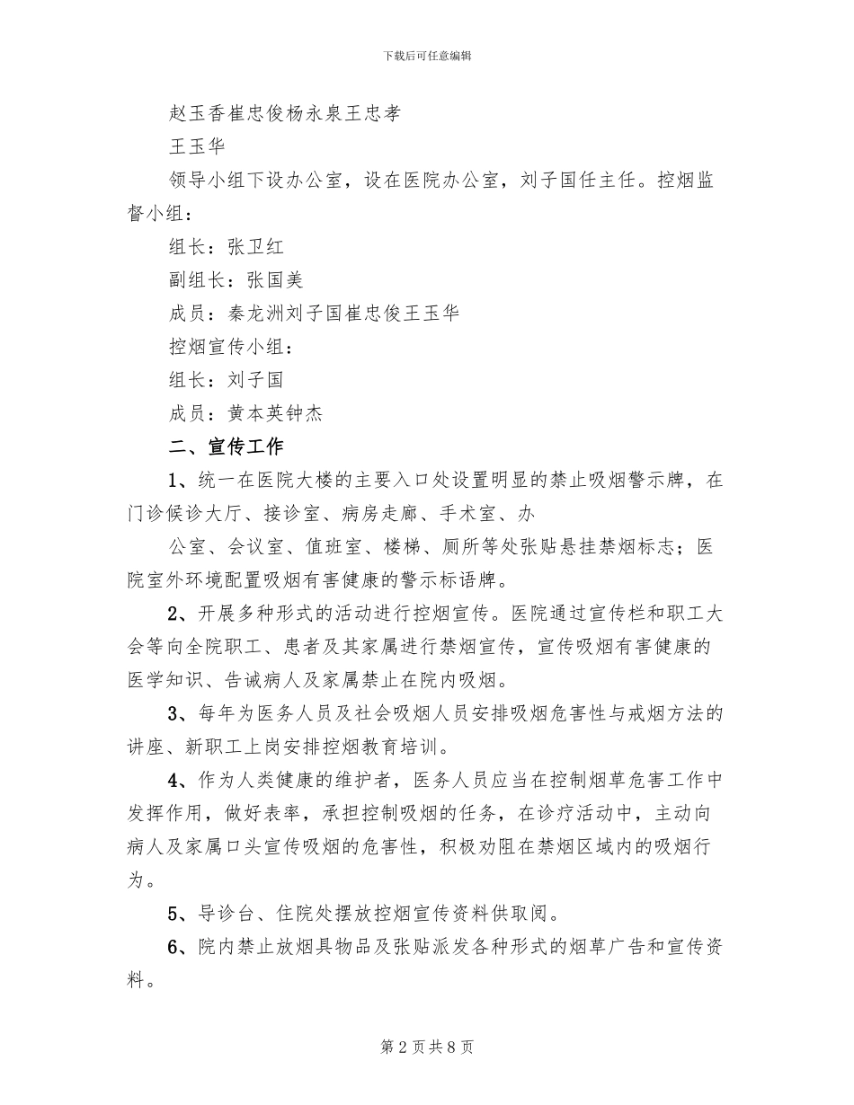开展无烟医院创建活动的实施方案(2篇)_第2页