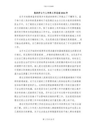 急诊护士个人年终工作总结2024年