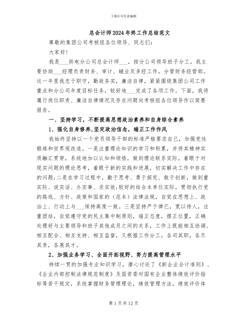 总会计师2024年终工作总结范文_第1页