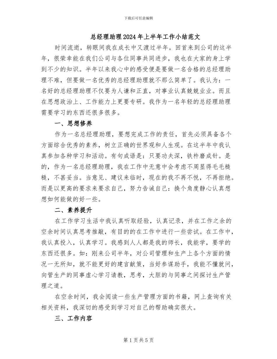 总经理助理2024年上半年工作小结范文_第1页