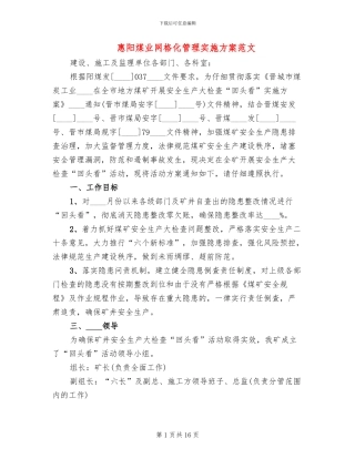 惠阳煤业网格化管理实施方案范文