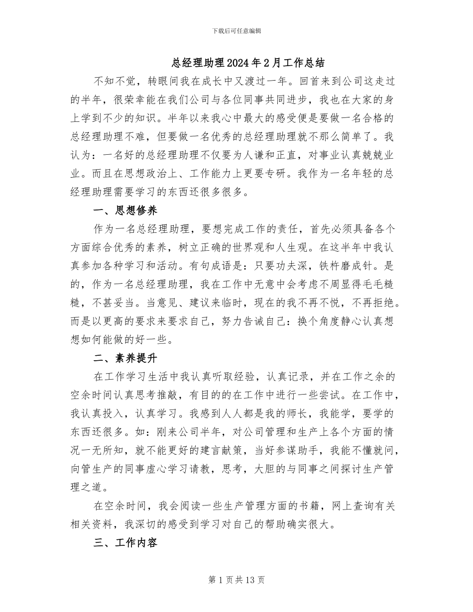 总经理助理2024年2月工作总结_第1页
