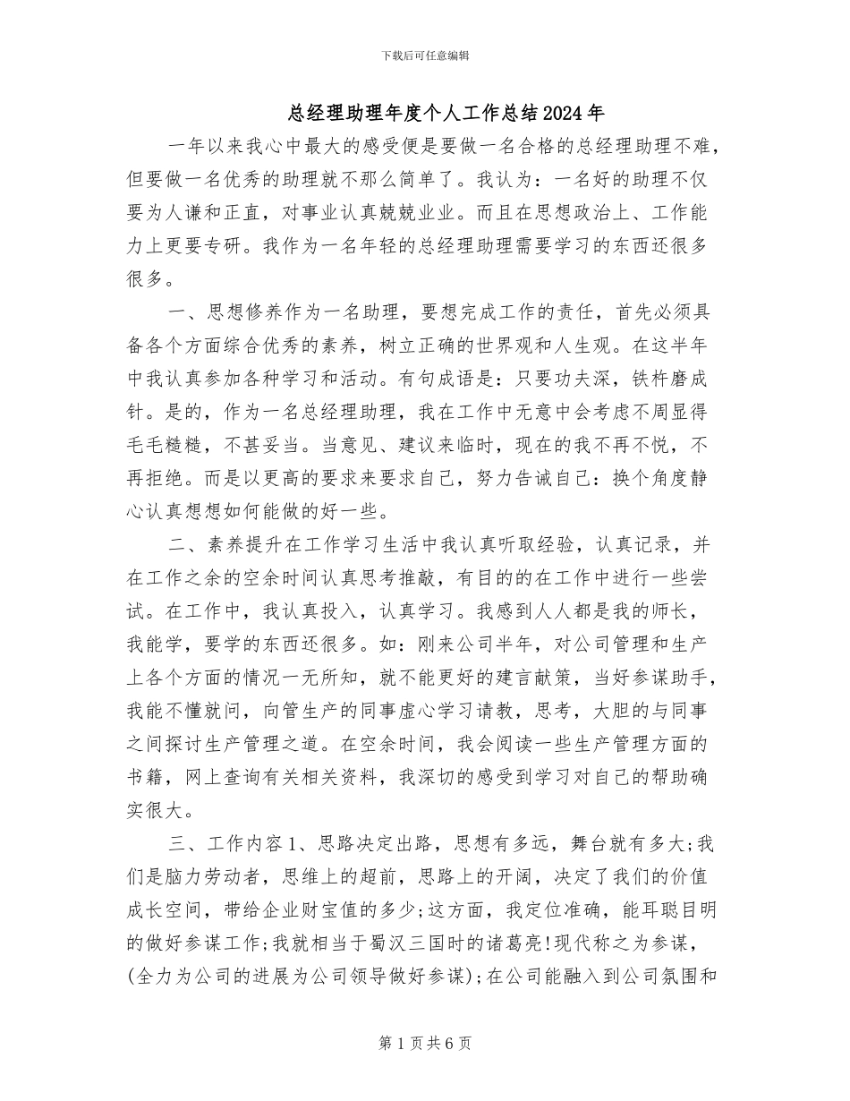 总经理助理年度个人工作总结2024年_第1页