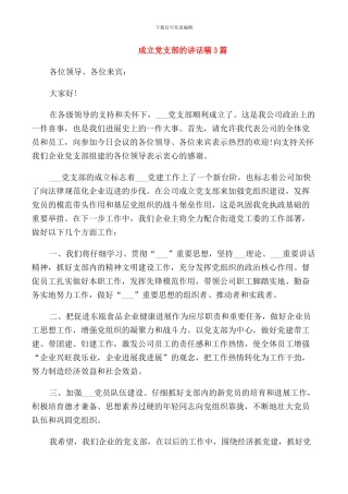 成立党支部的讲话稿3篇