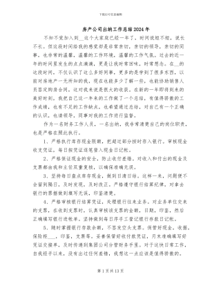 房产公司出纳工作总结2024年