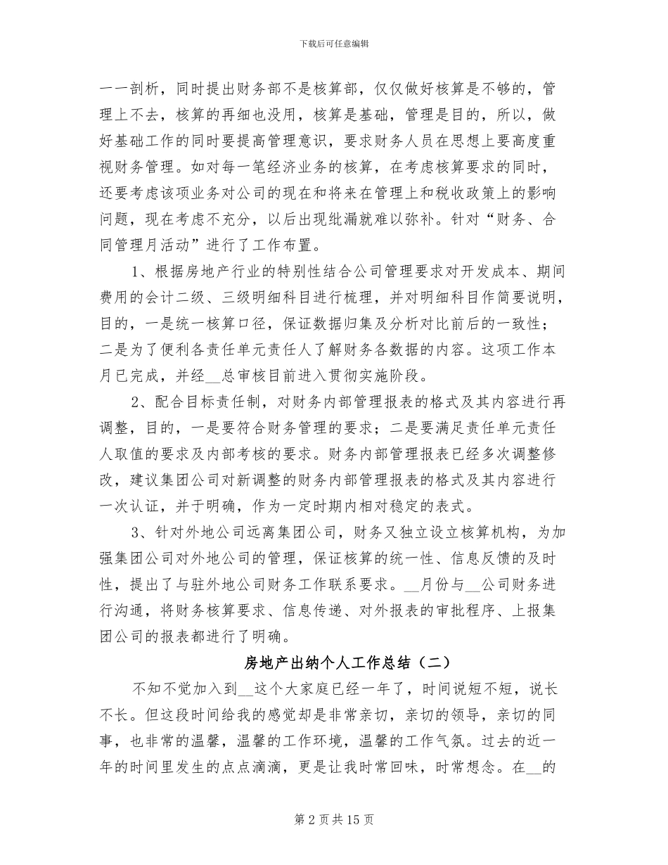 房地产出纳个人工作总结2024年_第2页