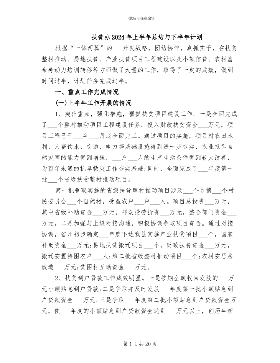 扶贫办2024年上半年总结与下半年计划_第1页