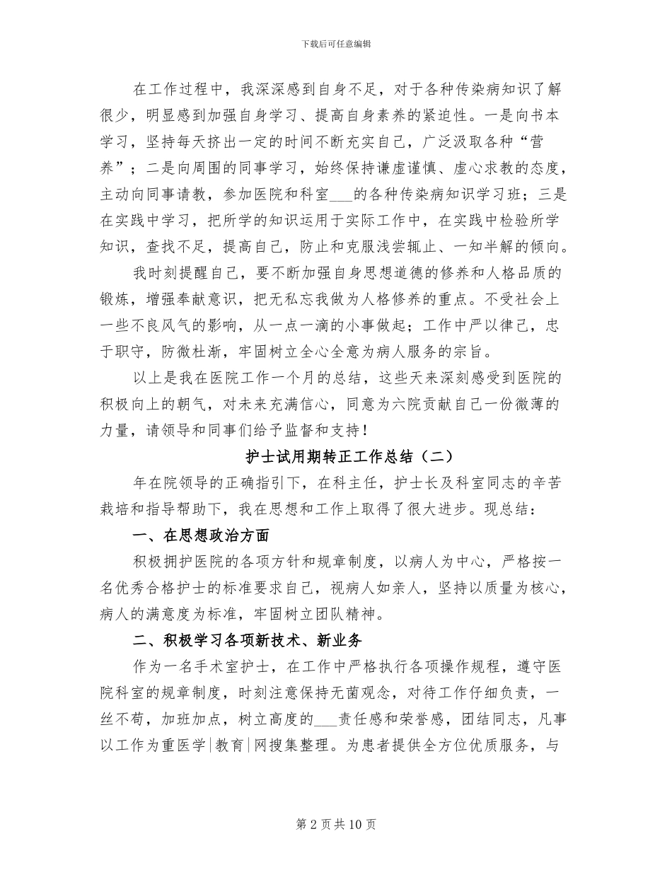 护士试用期转正工作总结2024年_第2页