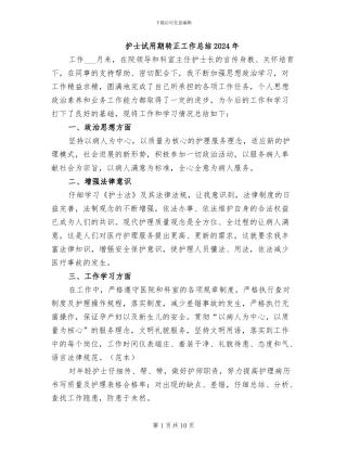 护士试用期转正工作总结2024年