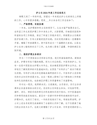 护士长2024年度工作总结范文