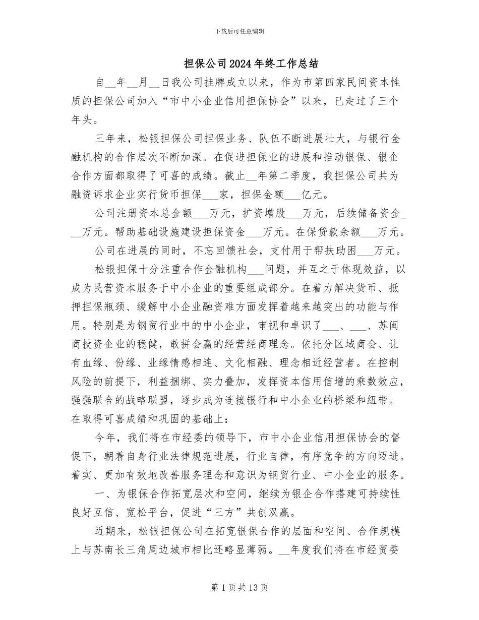 担保公司2024年终工作总结_第1页