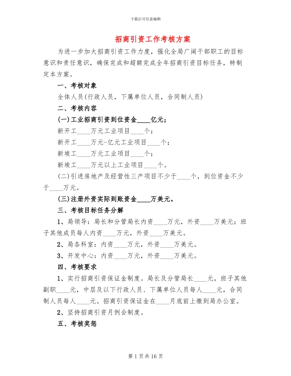 招商引资工作考核方案_第1页