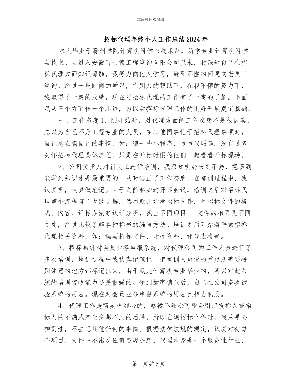 招标代理年终个人工作总结2024年_第1页