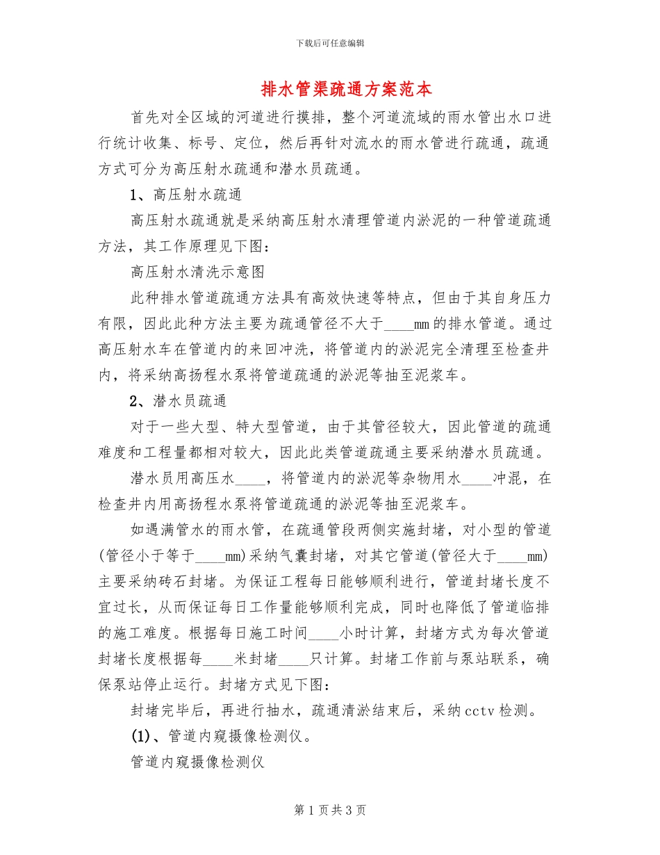 排水管渠疏通方案范本(2篇)_第1页