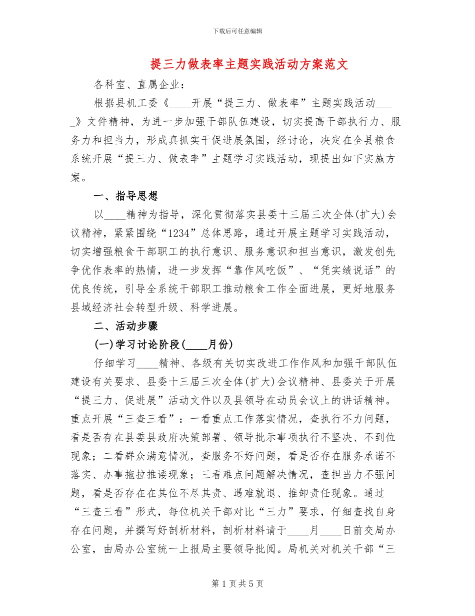 提三力做表率主题实践活动方案范文_第1页