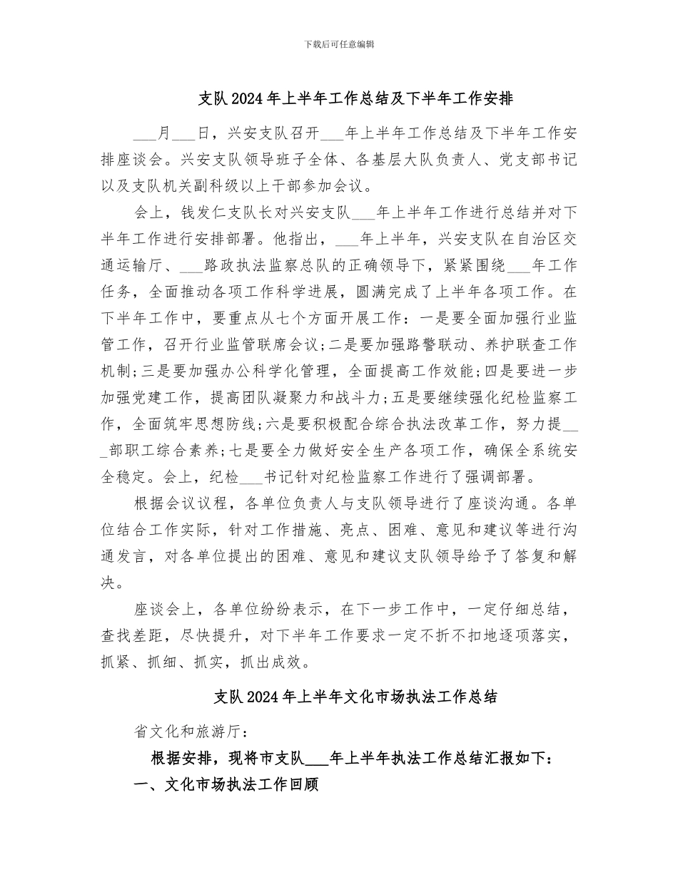 支队2024年上半年工作总结及下半年工作安排_第1页