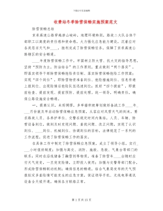 收费站冬季除雪保畅实施预案范文