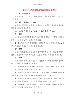 政务中心项目审批直通车实施方案范文