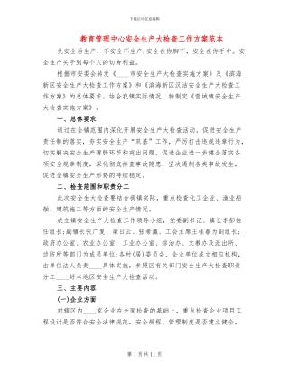 教育管理中心安全生产大检查工作方案范本