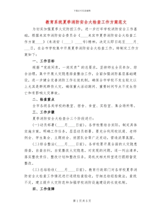 教育系统夏季消防安全大检查工作方案范文