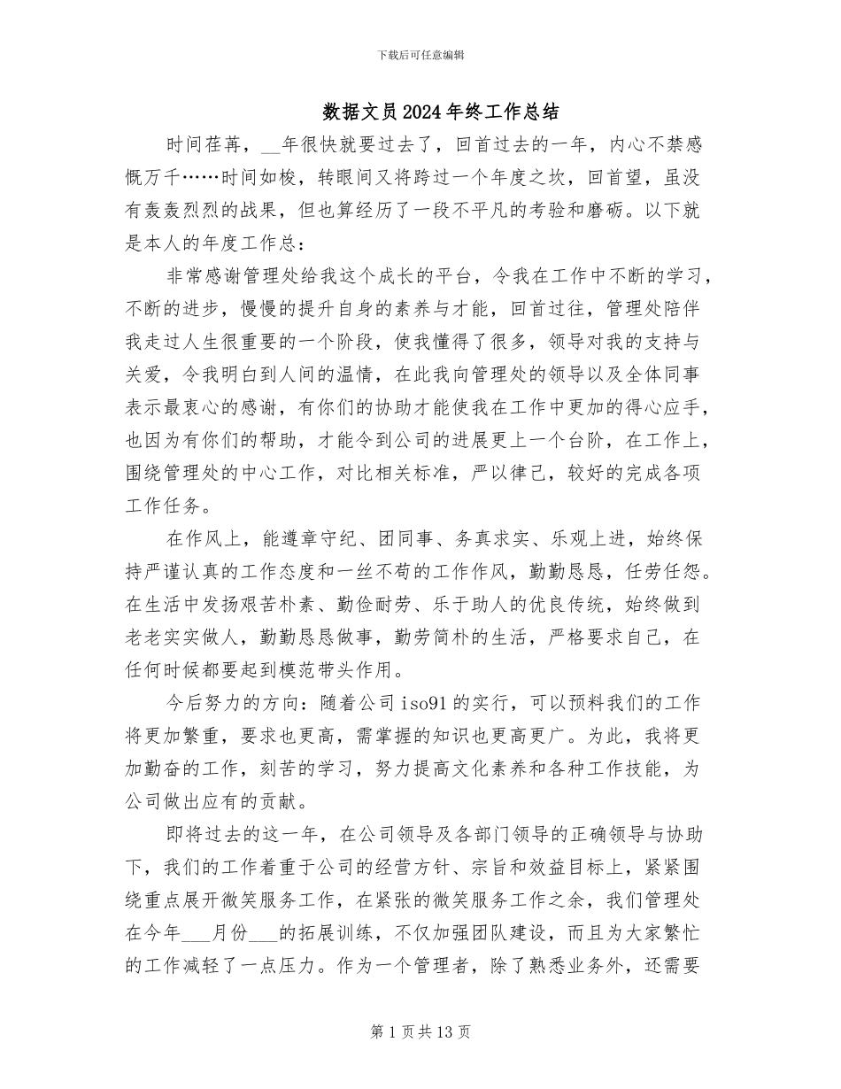 数据文员2024年终工作总结_第1页