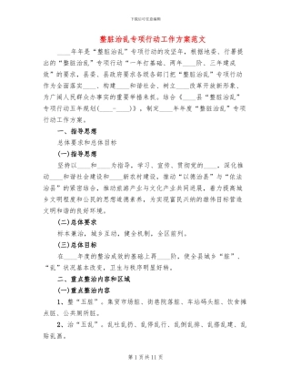 整脏治乱专项行动工作方案范文