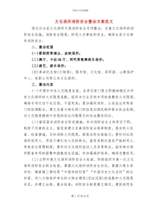 文化场所消防安全整治方案范文