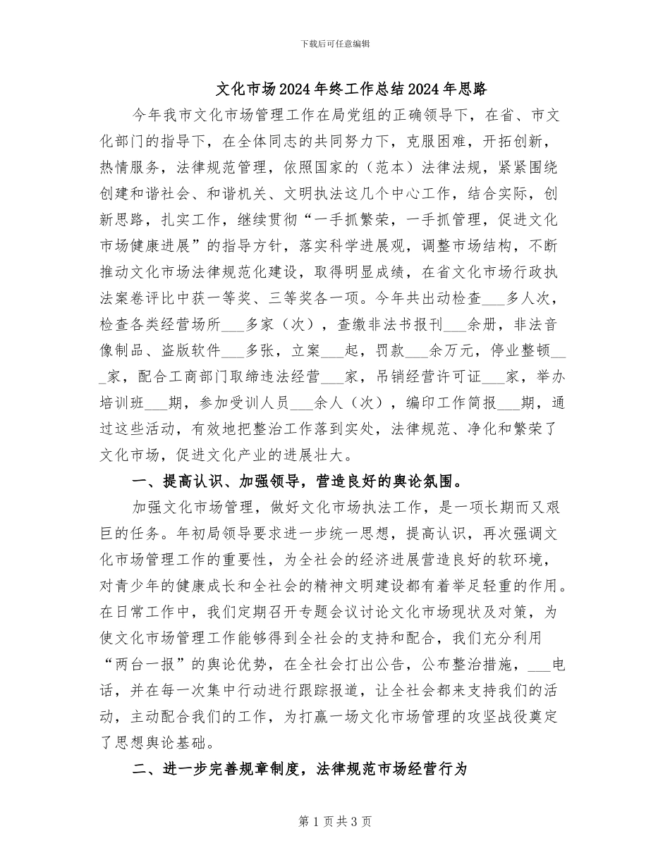 文化市场2024年终工作总结2024年思路_第1页