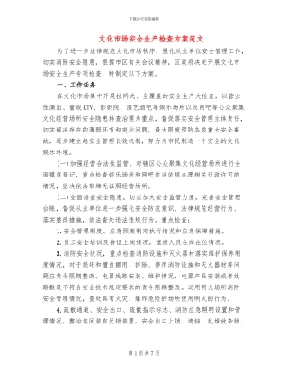 文化市场安全生产检查方案范文