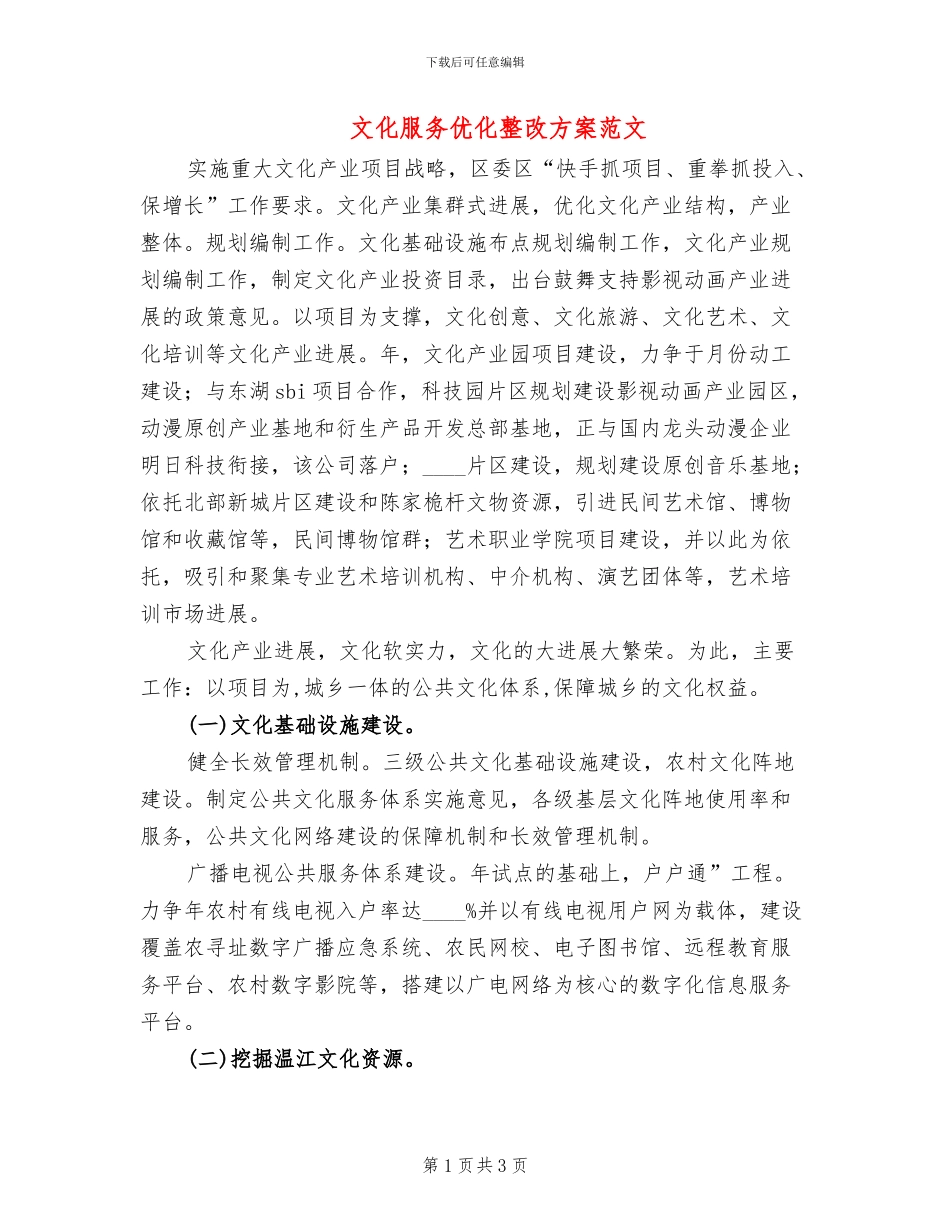 文化服务优化整改方案范文_第1页