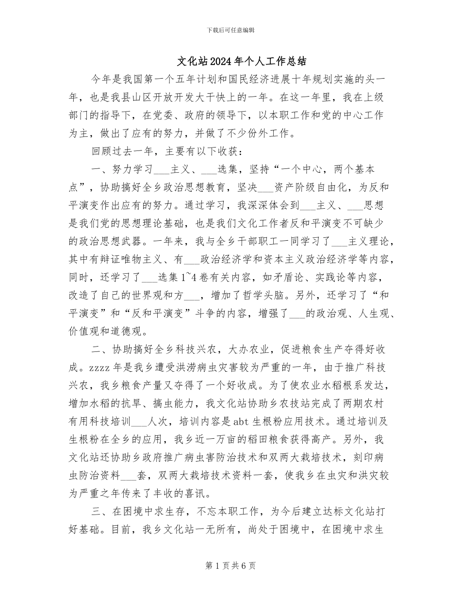 文化站2024年个人工作总结_第1页