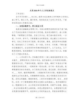 文员2024年个人工作总结范文