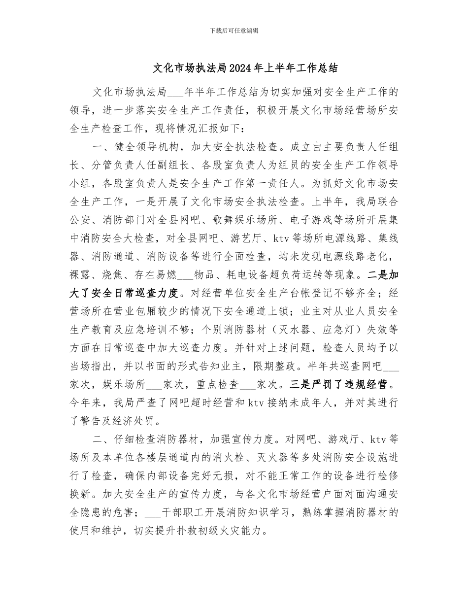 文化市场执法局2024年上半年工作总结_第1页