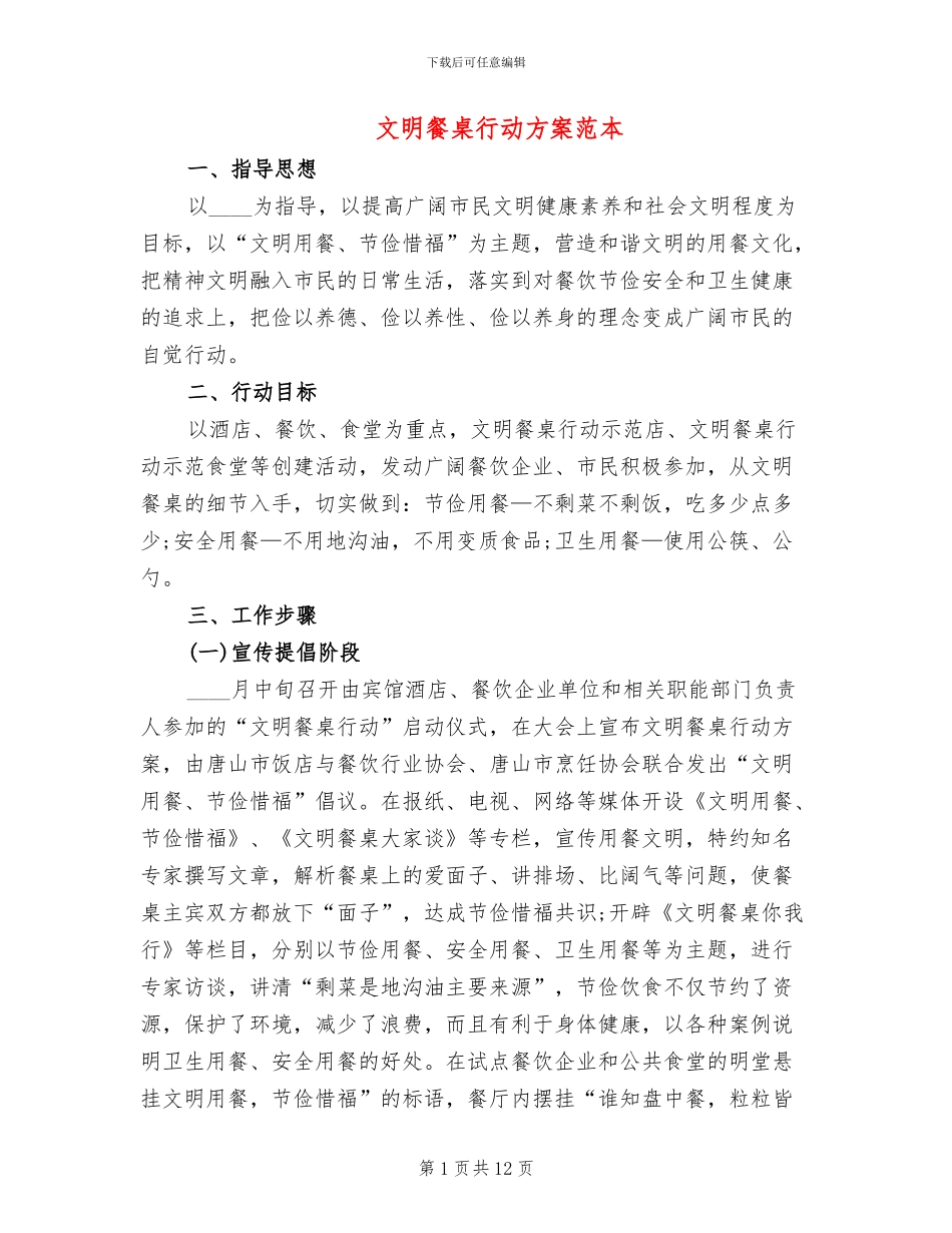 文明餐桌行动方案范本(4篇)_第1页