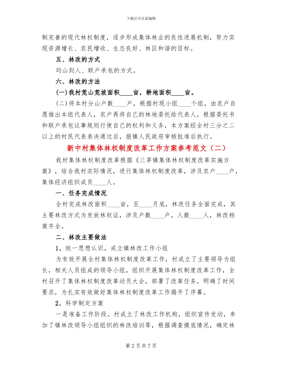 新中村集体林权制度改革工作方案参考范文_第2页